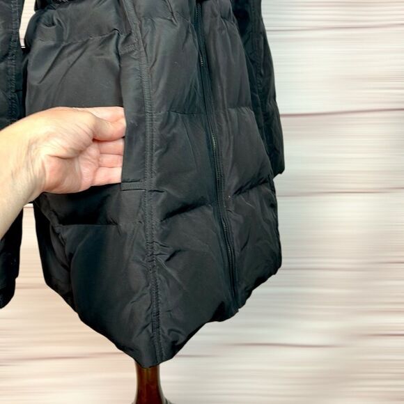 A Pea in the Pod Maternity Black Down Coat Jacket Hood with Faux Fur Trim sz L - Picture 6 of 10